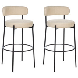 Wyld And Coco Novamaison Boucle Bar Stool Set Of 2 In Beige With Matte Black Steel Legs - thumbnail 1