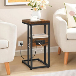 Foldable Side Bedside Table With Charging Station Sofa Table - thumbnail 3