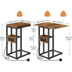 Foldable Side Bedside Table With Charging Station Sofa Table - thumbnail 2