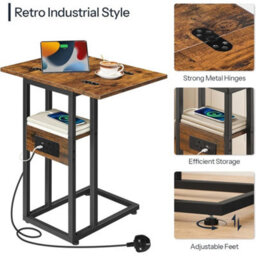 Foldable Side Bedside Table With Charging Station Sofa Table - thumbnail 5