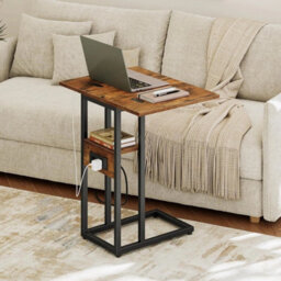 Foldable Side Bedside Table With Charging Station Sofa Table - thumbnail 4