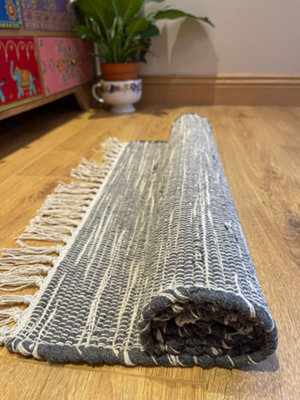 Second Nature Online Hush Hand Loomed Soft Cotton Rug In Muted Colours / 60 X 210 Cm / Dark Grey - image 1