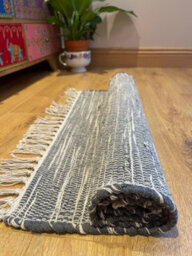 Second Nature Online Hush Hand Loomed Soft Cotton Rug In Muted Colours / 60 X 210 Cm / Dark Grey - thumbnail 1