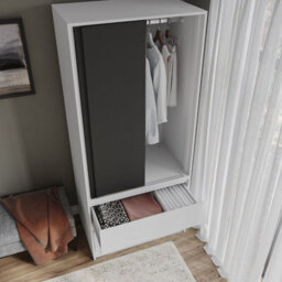 Urbn-Living Urbnliving 2 Sliding Doors Wardrobe 2 Drawer Bedroom Clothes Hanging Rail White Carcass With Black Doors Storage Cupboard - thumbnail 4
