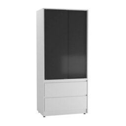 Urbn-Living Urbnliving 2 Sliding Doors Wardrobe 2 Drawer Bedroom Clothes Hanging Rail White Carcass With Black Doors Storage Cupboard - thumbnail 5