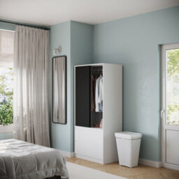 Urbn-Living Urbnliving 2 Sliding Doors Wardrobe 2 Drawer Bedroom Clothes Hanging Rail White Carcass With Black Doors Storage Cupboard - thumbnail 2