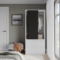 Urbn-Living Urbnliving 2 Sliding Doors Wardrobe 2 Drawer Bedroom Clothes Hanging Rail White Carcass With Black Doors Storage Cupboard - thumbnail 3