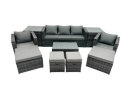 Fimous Outdoor Coffee Table Sofa Armchair Set With 2 Side Tables 2 Big Stools 2 Small Footstools Garden Furniture Set Dark Grey - thumbnail 2
