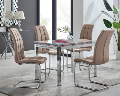 Furniturebox Uk Enna White Glass Extending Dining Table And 4 Cappuccino Murano Chairs - image 1