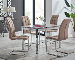 Furniturebox Uk Enna White Glass Extending Dining Table And 4 Cappuccino Murano Chairs - thumbnail 1