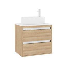 Royal Bathrooms Orion 600mm Natural Oak Wall Hung Plain White Countertop Vanity Unit 2 Drawer With Peak Basin & Chrome Accent Trim - thumbnail 6