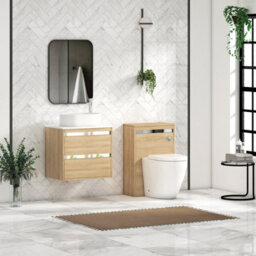 Royal Bathrooms Orion 600mm Natural Oak Wall Hung Plain White Countertop Vanity Unit 2 Drawer With Peak Basin & Chrome Accent Trim - thumbnail 3