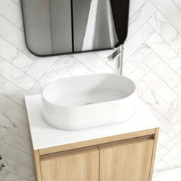 Royal Bathrooms Orion 600mm Natural Oak Wall Hung Plain White Countertop Vanity Unit 2 Drawer With Peak Basin & Chrome Accent Trim - thumbnail 5