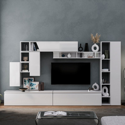 Decorotika Tokyo Moduler Modern Tv Unit Wall Mount Customizable Layout High Gloss White - image 1