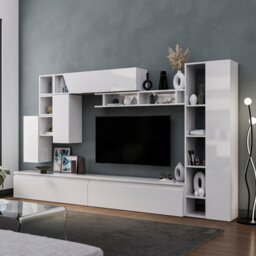 Decorotika Tokyo Moduler Modern Tv Unit Wall Mount Customizable Layout High Gloss White - thumbnail 2