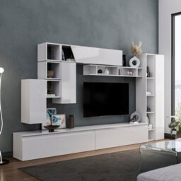 Decorotika Tokyo Moduler Modern Tv Unit Wall Mount Customizable Layout High Gloss White - thumbnail 3