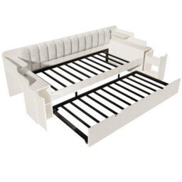 Merax 3Ft Single Daybed 90 X 190 Cm With Pull-Out Trundle, Mobile Book Cart,  Storage, Usb & Type-C Charging, Sofa Bed, White - thumbnail 8