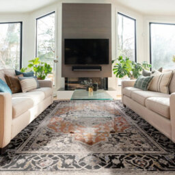Terracotta Luxurious Traditional Bordered Easy To Clean Rug For Living Room Bedroom & Dining Room-200Cm X 290Cm