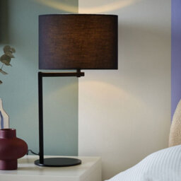 Beliani Black Iron Table Lamp 49Cm Polyester Drum Shade Modern Bedside Light - thumbnail 1
