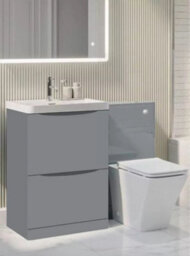 D Pro T Bathrooms 600mm Vanity Unit High Gloss Light Grey Freestanding Bathroom Cabinet With Ceramic Basin & Soft Close Drawer