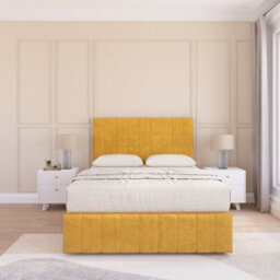 "Sloomy 3Ft California Divan Bed Base Mustard Plush ,no Drawers, 12"" Footboard & 26"" Struts Headboard - Single" - thumbnail 2