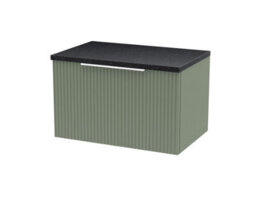 Hudson Reed Fluted Wall Hung 1-Drawer Vanity Unit & Black Laminate Worktop, Counter Top Vanity Unit In Satin Green, 600mm
