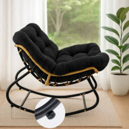 Garden Rocking Chair Rattan Wicker Egg Chair With Cushioned Seat Metal Frame - thumbnail 2
