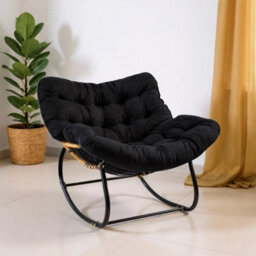 Garden Rocking Chair Rattan Wicker Egg Chair With Cushioned Seat Metal Frame
