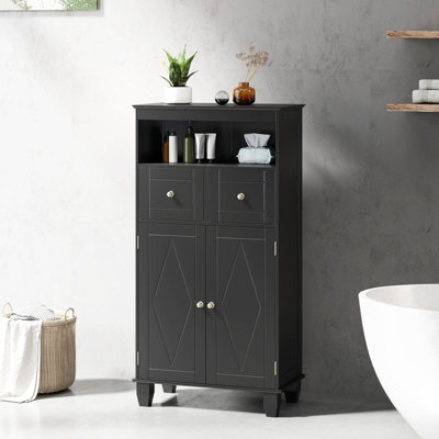 Costway Bathroom Floor Storage Cabinet Freestanding Storage Organizer With Doors-Black - image 1