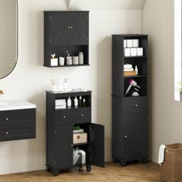 Costway Bathroom Floor Storage Cabinet Freestanding Storage Organizer With Doors-Black - thumbnail 5