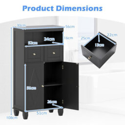 Costway Bathroom Floor Storage Cabinet Freestanding Storage Organizer With Doors-Black - thumbnail 3