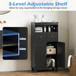 Costway Bathroom Floor Storage Cabinet Freestanding Storage Organizer With Doors-Black - thumbnail 7