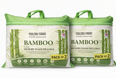 Molten Creek Bamboo Memory Foam Pillow, Shredded Filling, Hypoallergenic Neck Support, 48X74Cm (2) - image 1