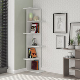 Decortie Saso Modern Corner Bookcase Display Unit 5 Tier Freestanding White 141Cm - thumbnail 1