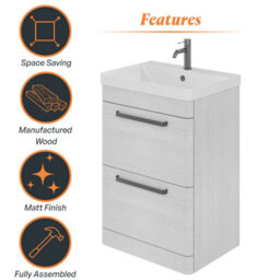 Plum&clay Emery Textured White Floor Standing Bathroom Vanity Unit & Basin Set With Gun Grey Handles (W)50Cm (H)86Cm - thumbnail 6