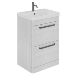 Plum&clay Emery Textured White Floor Standing Bathroom Vanity Unit & Basin Set With Gun Grey Handles (W)50Cm (H)86Cm - thumbnail 1