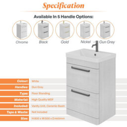 Plum&clay Emery Textured White Floor Standing Bathroom Vanity Unit & Basin Set With Gun Grey Handles (W)50Cm (H)86Cm - thumbnail 5