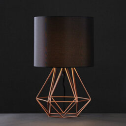 Valuelights Angus Pair Of Copper Metal Bed Side Table Lamps With Black Fabric Shades And Led Golfball Bulbs In Warm White - thumbnail 2