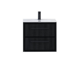 Royal Bathrooms Livora 600mm Black Woodgrain Wall Hung Bathroom Vanity Unit 2 Drawer With Ceramic Basin & Matt Black Handle - thumbnail 5