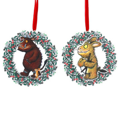 Gisela Graham Christmas Gruffalo Wooden Wreath Decoration With Mouse And Child, Natural Wood, Small 11 X 10 X 1 Cm