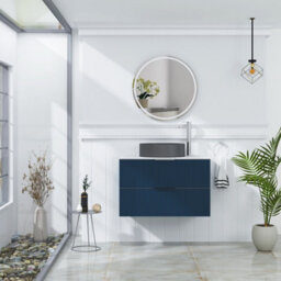 Royal Bathrooms Evora 800mm Midnight Blue Fluted Wall Hung Countertop Vanity Unit 2 Drawer With Art Round Basin - thumbnail 2