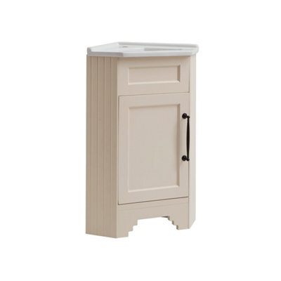 Homestylestore Antique White 580mm Corner Bathroom Vanity Unit And Black T Bar Handles - image 1