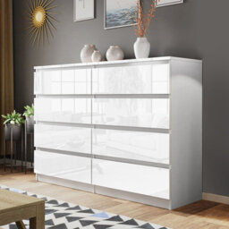 SquareBoxx Olivia Gloss White 8 Drawer Freestanding Double Chest - (H)99Cm X (W)106Cm X (D)40Cm - thumbnail 2