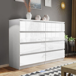 SquareBoxx Olivia Gloss White 8 Drawer Freestanding Double Chest - (H)99Cm X (W)106Cm X (D)40Cm