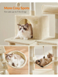 LEDREM Cat Tree, 168 Cm Large Cat Tower Condo With 13 Scratching Posts, 1 Scratching Ramp, 2 Perches, 2 Caves, Basket, Hammock, Pompoms - thumbnail 3