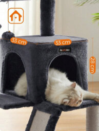LEDREM Cat Tree, 168 Cm Large Cat Tower Condo With 13 Scratching Posts, 1 Scratching Ramp, 2 Perches, 2 Caves, Basket, Hammock, Pompoms - thumbnail 7