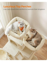 LEDREM Cat Tree, 168 Cm Large Cat Tower Condo With 13 Scratching Posts, 1 Scratching Ramp, 2 Perches, 2 Caves, Basket, Hammock, Pompoms - thumbnail 2