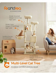 LEDREM Cat Tree, 168 Cm Large Cat Tower Condo With 13 Scratching Posts, 1 Scratching Ramp, 2 Perches, 2 Caves, Basket, Hammock, Pompoms - thumbnail 1
