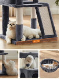 LEDREM Cat Tree, 168 Cm Large Cat Tower Condo With 13 Scratching Posts, 1 Scratching Ramp, 2 Perches, 2 Caves, Basket, Hammock, Pompoms - thumbnail 8