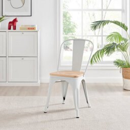 Furniturebox Set Of 2 White Colton Tolix Style Stackable Industrial Metal Dining Chair With Pine Seat - thumbnail 7